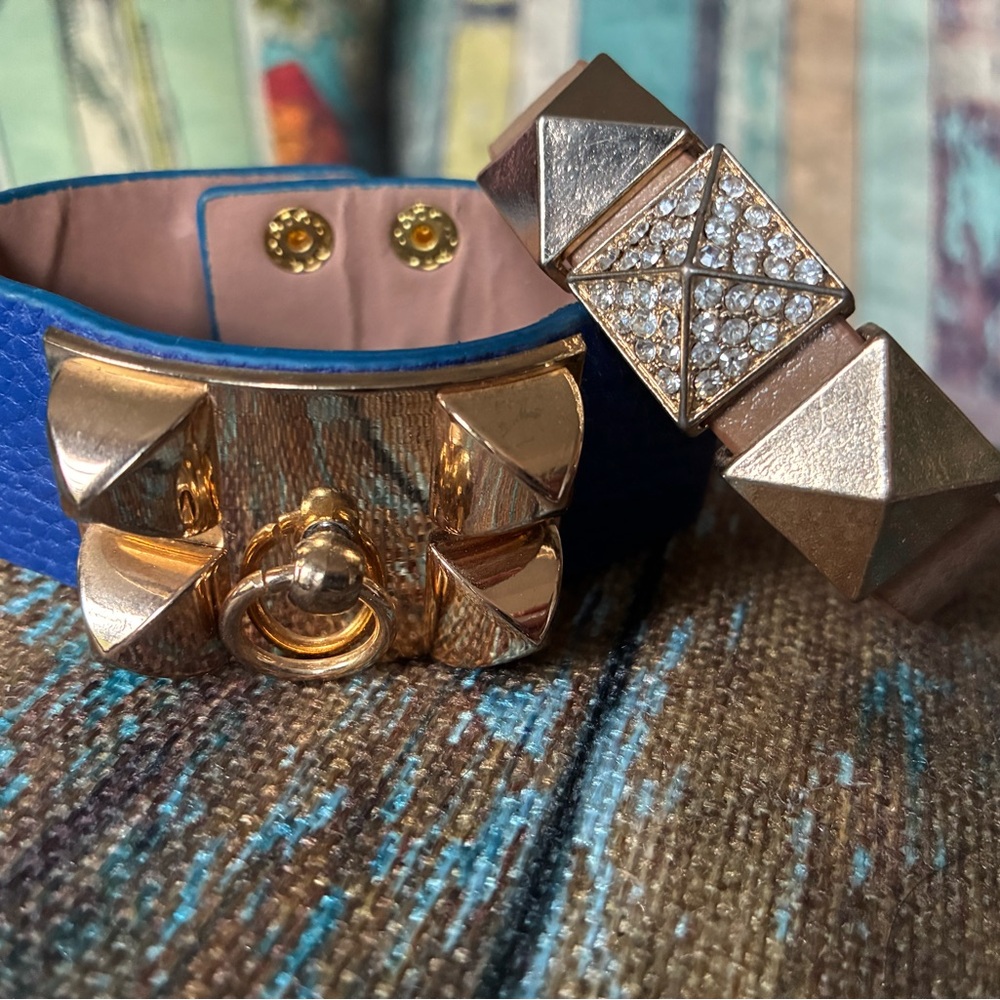 Gold and Blue Studded Bracelet Set